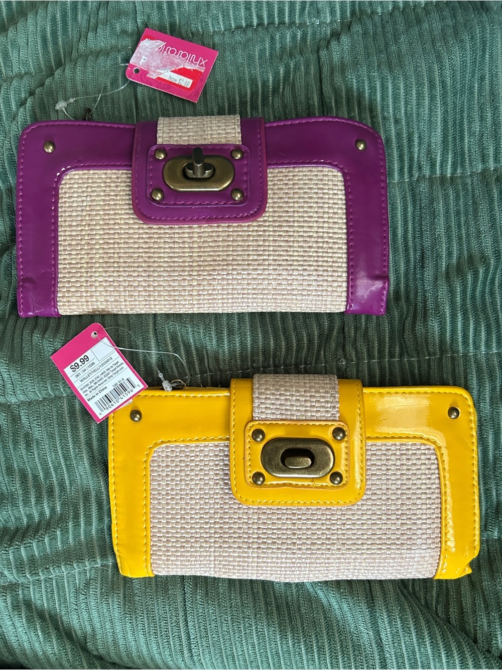 Target Purple and Yellow Phone Wallet Cases with Straw Accent